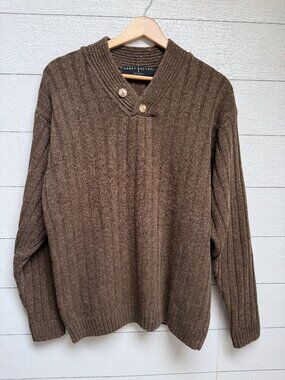 Henry Grethel Ribbed Wool Blend Sweater Brown Heather Made in Italy L